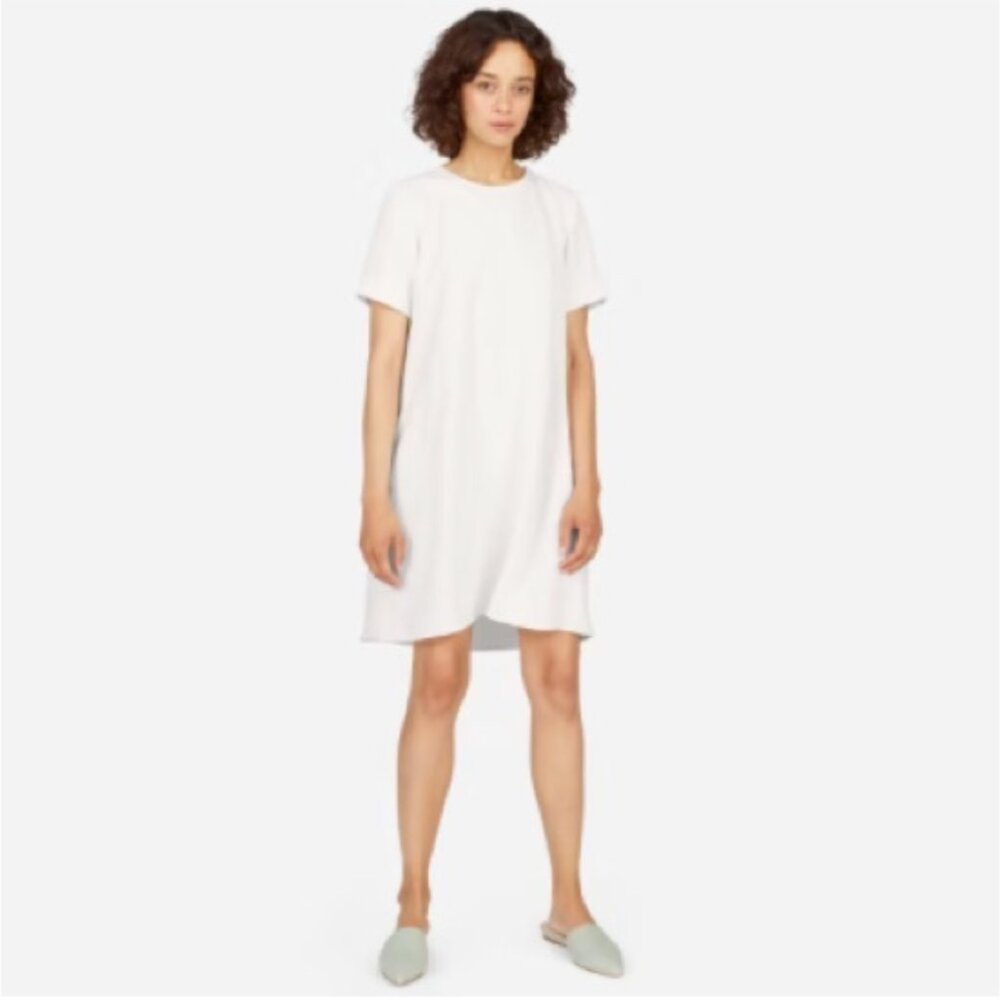 Everlane Japanese GoWeave Short Sleeve A-Line Dress Pockets White Bone 00